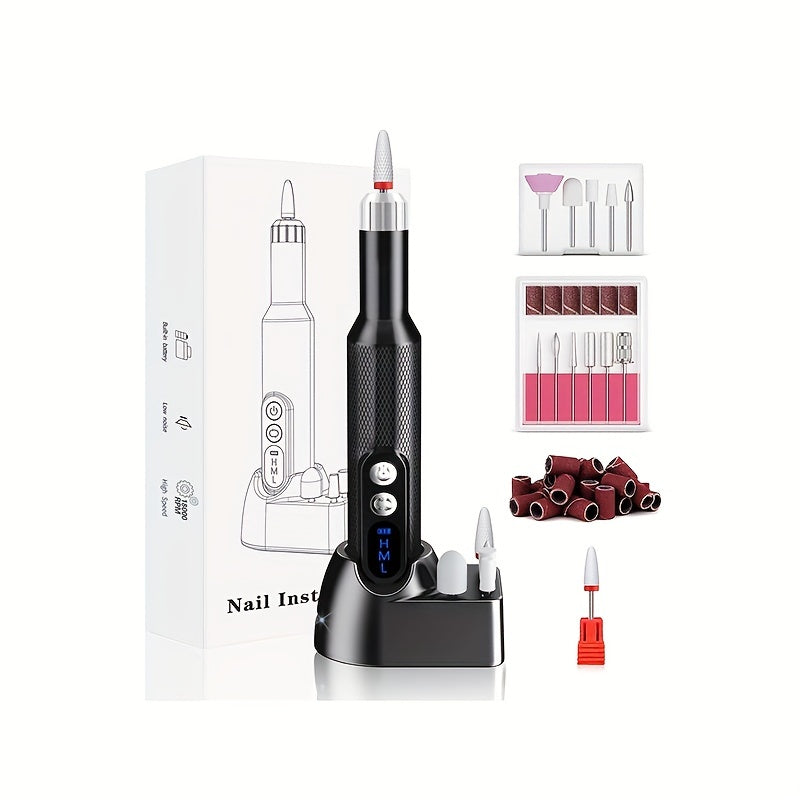 Cordless Electric Nail Drill Kit for Acrylic and Gel Nails with Multiple Grinding Heads for Professional and Home Use