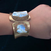 Big Baroque Pearl Bangle with Jack Brick Stone Copper Plated Noble Bracelet