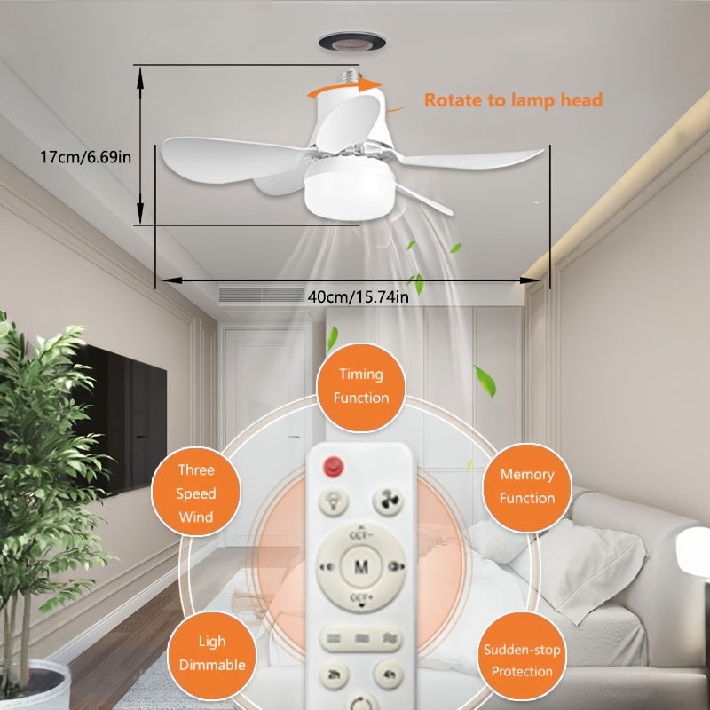 Smart LED Ceiling Fan with Light Remote Control Adjustable Brightness and Color Temperature Indoor E27 Socket
