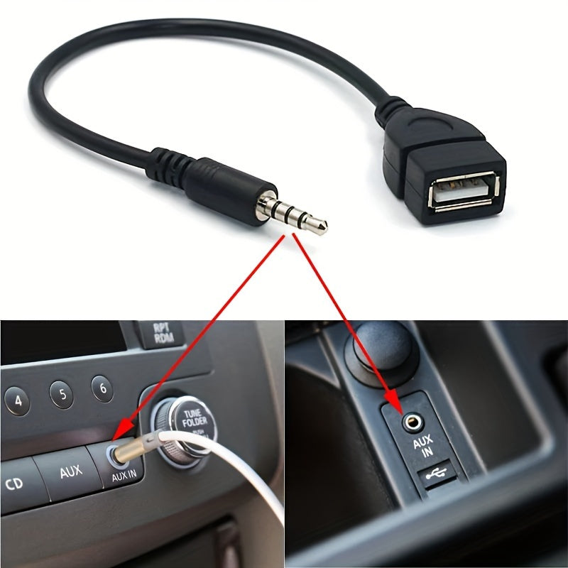 Universal 3.5mm AUX dan USB Audio Kabeli Qora Avtomobil Adapteri Erkakdan Ayolga