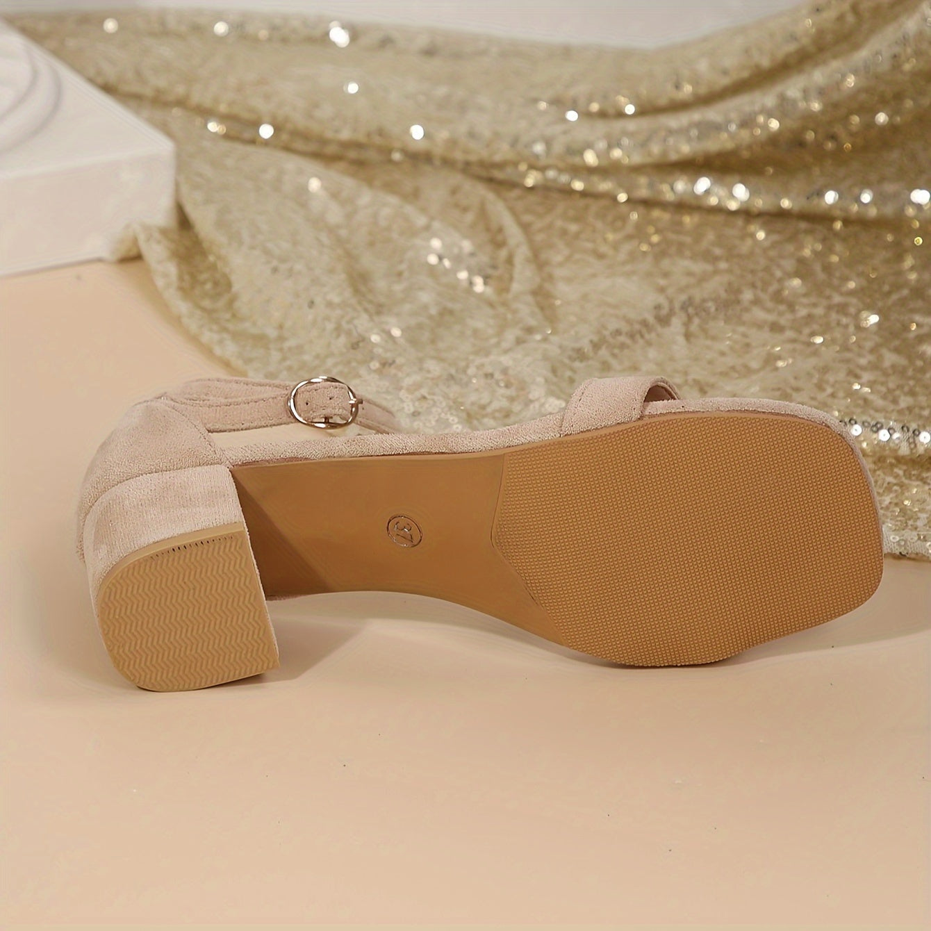 Women's Chunky Heel Sandals with Open Square Toe and Buckle Strap