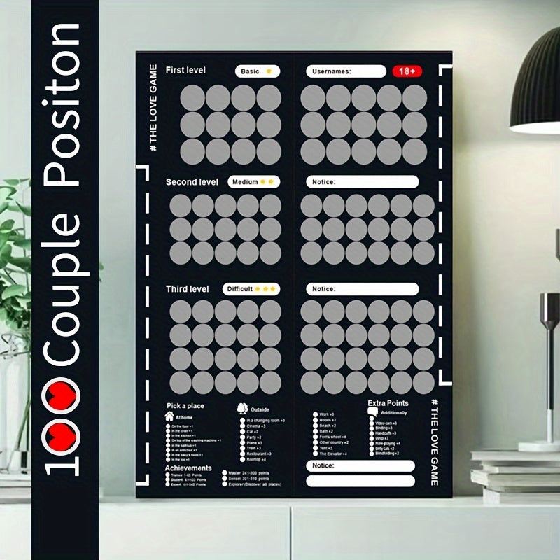 Adult Scratch-Off Poster with 100 Love Game Positions for Couples Intimacy