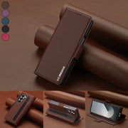 Faux Leather Flip Phone Case for Samsung Galaxy Z Fold 6 5 4 3 with Pen Tray Credit Card Holder for Men Women