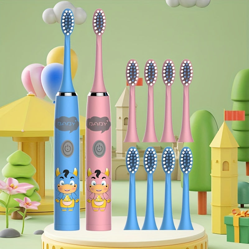 Electric Toothbrushes for Kids with Replaceable Ultra-Soft Bristles and Smart Timer (2 Pack)