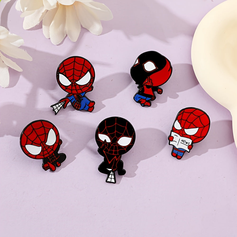 Set of 6 Marvel Spider-Man Enamel Brooch Pins Cartoon Anime Alloy Metal Fashion Accessories for Clothing and Backpacks