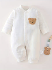 Baby Cotton Teddy Bear Romper for Infants Long Sleeve All-Season Kid's One-Piece