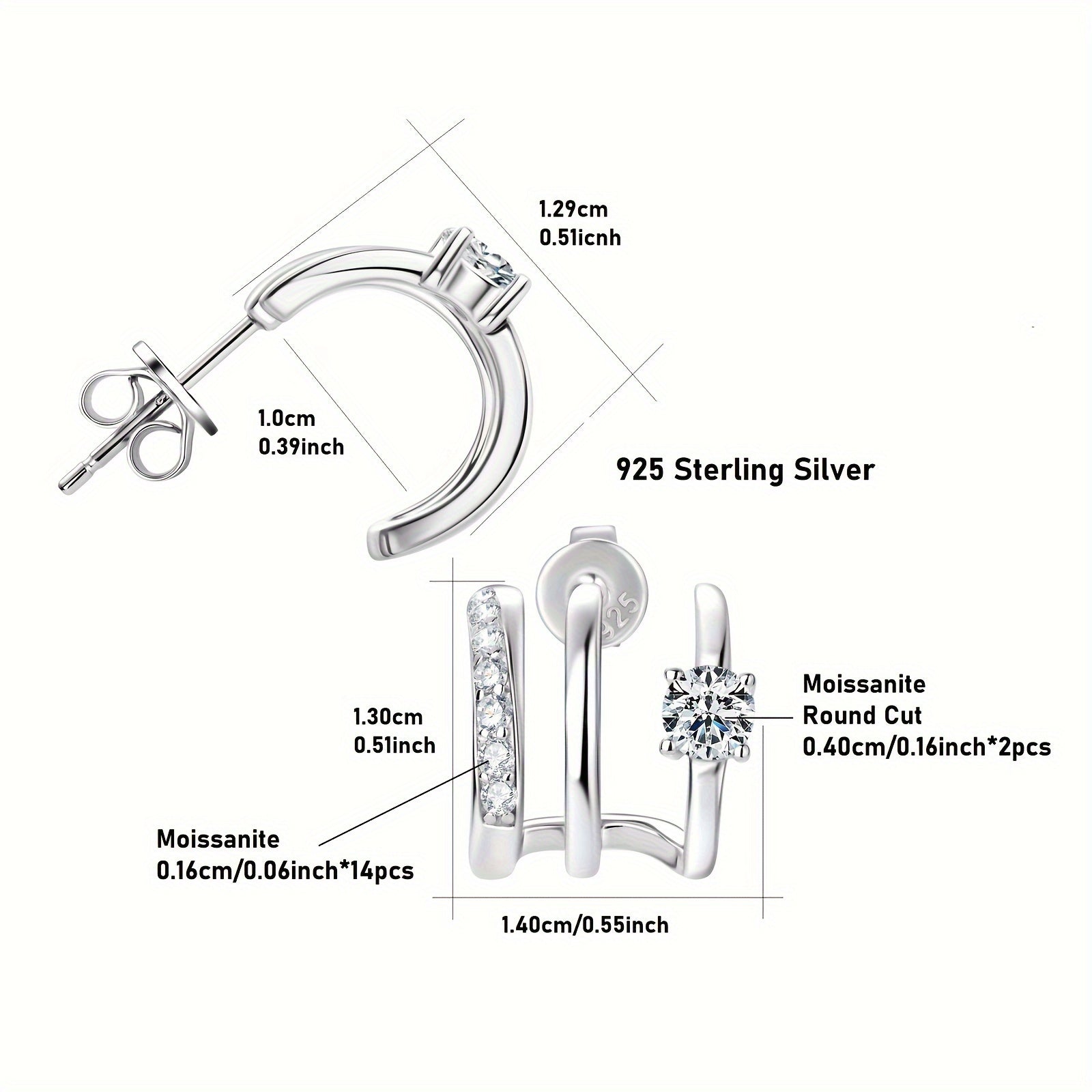 Ayollar uchun Sterling Silver Moissanite taqinchoqlari, 4mm va 0.42ct toshlar bilan