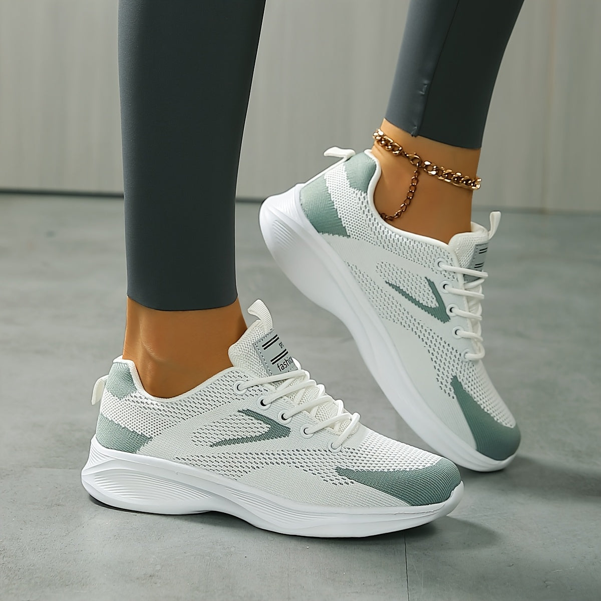 Women's Lightweight Air Cushion Sneakers Breathable Knit White Mint Green Casual Shoes
