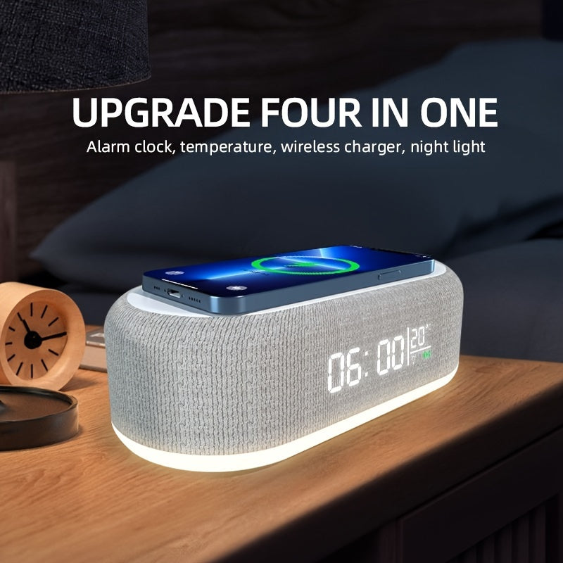 Wireless Charging Station with Alarm Lamp Night Light Clock Thermometer for iPhone and Android
