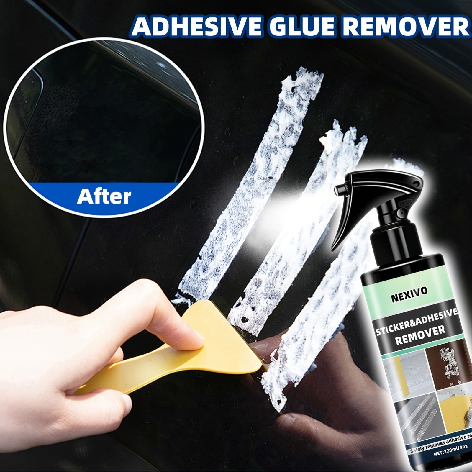 Spray removedor de adhesivos para ventanas y superficies de coche Amarillo 8oz