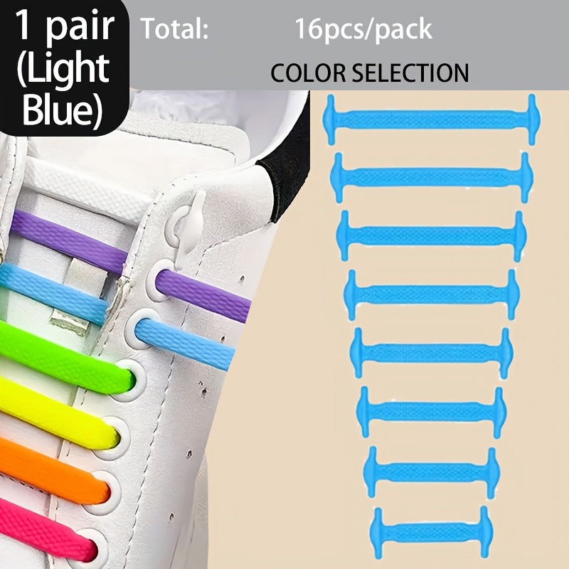 16pcs Silicone Elastic Shoelaces for Sports and Casual Shoes Durable PVC
