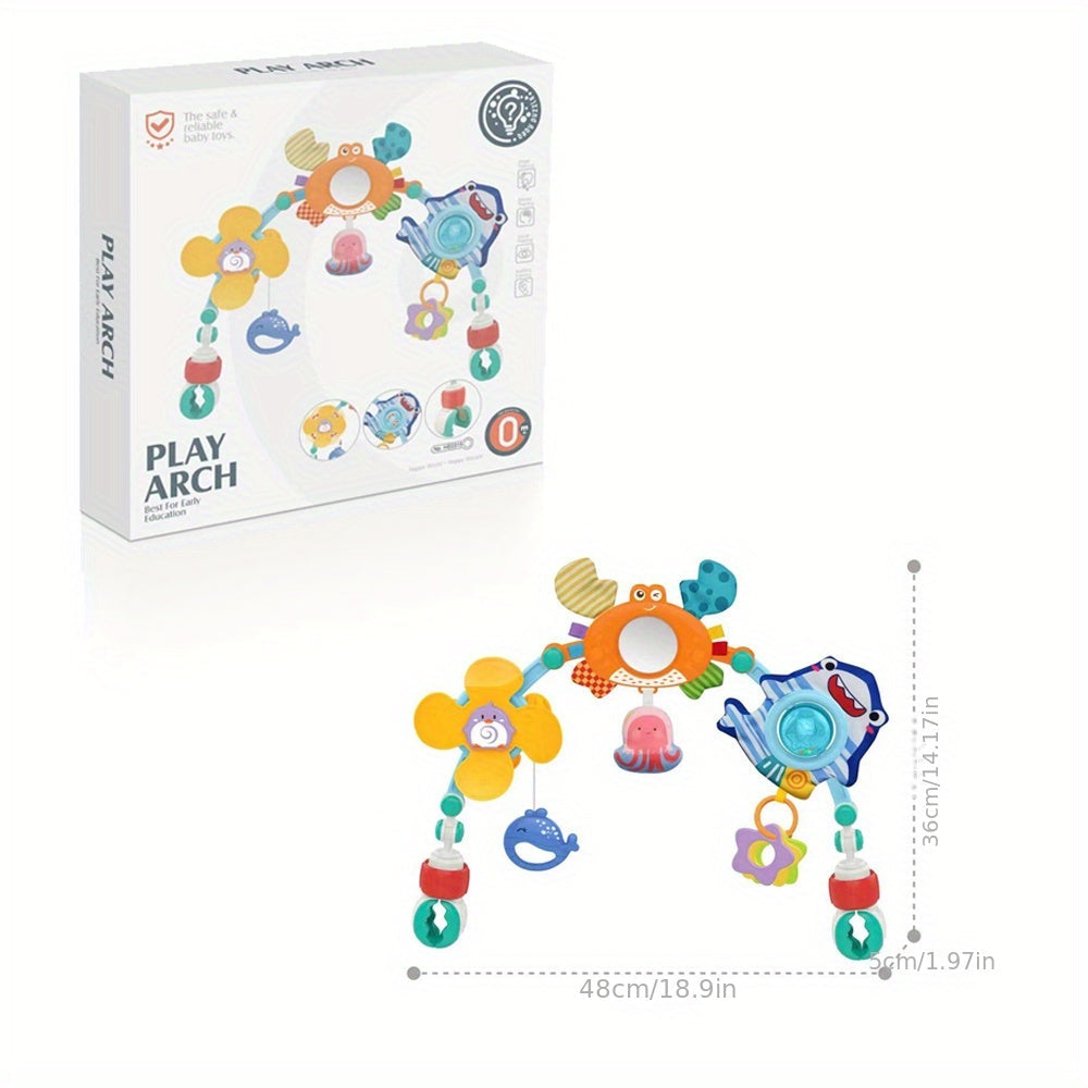 Игрушечная кроватка с колокольчиком для новорожденных, подходит для детей от 0 до 1 года, может быть подвешена на автомобильные кресла безопасности или детские коляски для комфорта и обучения.