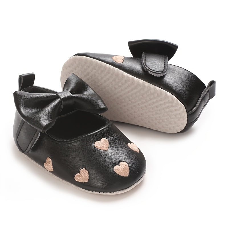 Infant Mary Jane Shoes with Bow and Heart Details for Spring Fall Non-Slip Sole