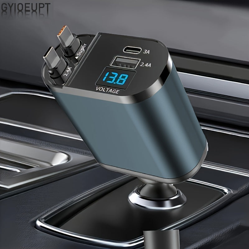 Universal 4-in-1 tezkor tortib olinadigan avtomobil zaryadlagichi USB Type-C kabeli