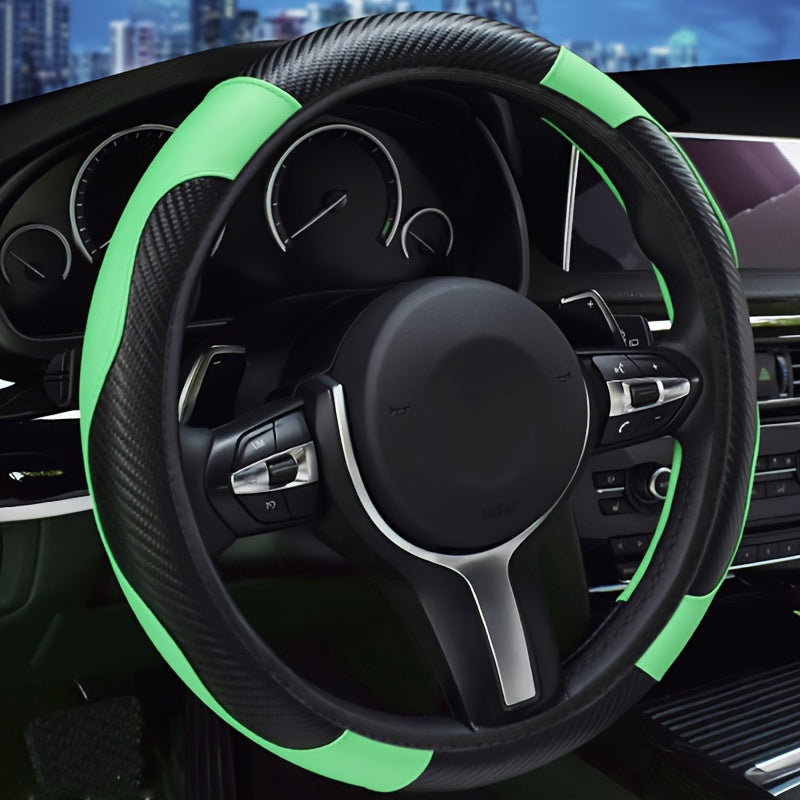 Elastic PU Leather Steering Wheel Cover Carbon Fiber Pattern Inner Circle-Free Multiple Colors