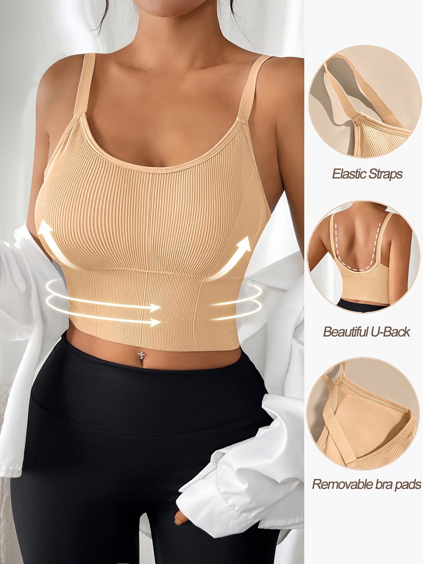 Women’s Plus Size Sports Bras 6-Pack High Elasticity Breathable Removable Pads for Yoga Running