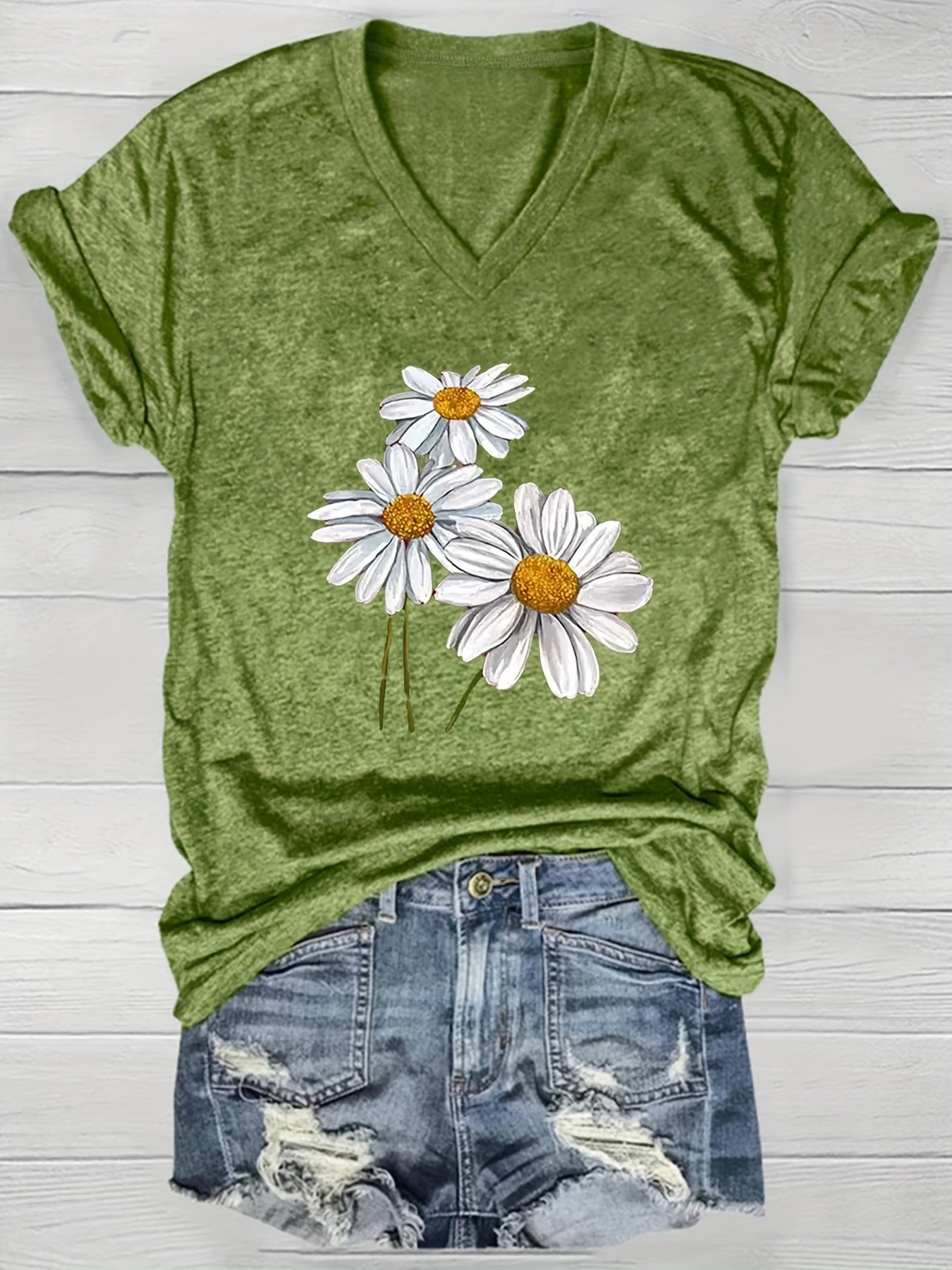 Women's V-Neck Casual Loose Short Sleeve T-Shirt for Europe and America