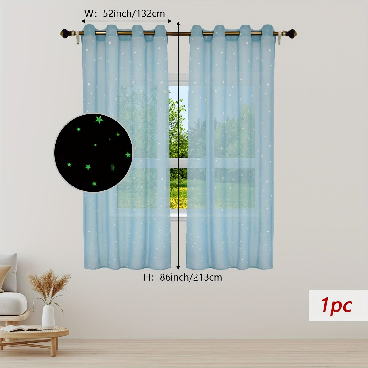 Pastoral Style Curtains with Luminous Star Pattern for Bedroom Living Room Office Kitchen