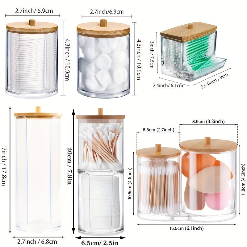 Cotton Pad Holder with Bamboo Lid Bathroom Organization Accessory for Men and Women