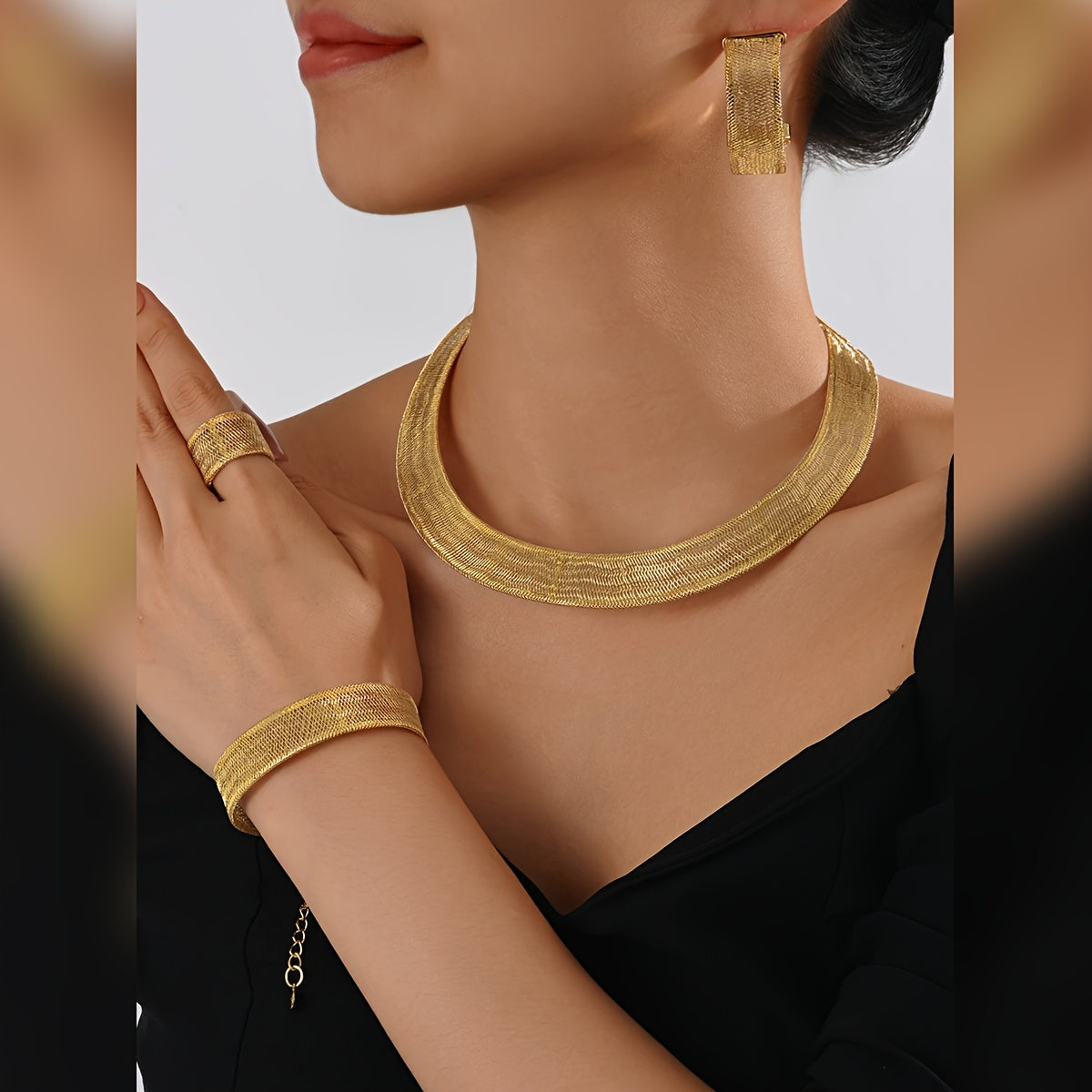 "MEIZ Vintage Arab Uslubidagi Zargarlik To'plami, Qo'l Bilan To'qilgan Marjon, Quloq Bilaguzuklari, Bilakuzuk va Halqalar - 18K Oltin Qoplangan Misdan Yasalgan - Ramazon Hediya va Bayram Aksessuarlariga Muvaffaqiyatli, Har Mavsumga Mos"