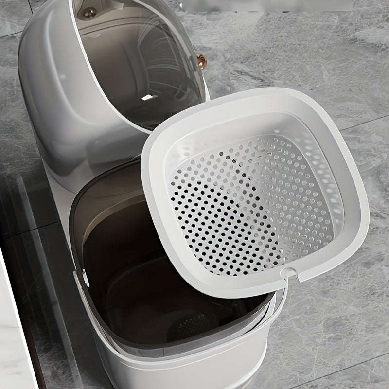 Large Dual-Function Plastic Tea Waste Bin with Wet Dry Separation for Kitchen Living Room Bedroom Outdoor