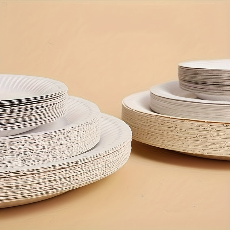 Disposable Paper Plates Set of 50, 15-22cm, Compostable, Leak-Proof for Snacks and Holidays