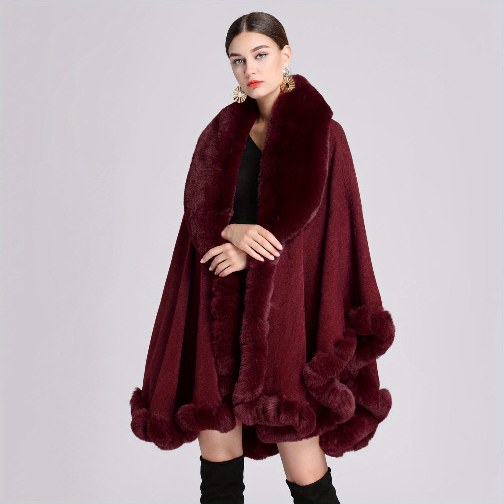 Women’s Warm Oversized Faux Fur Collar Cardigan Cape Autumn Winter Windproof Shawl