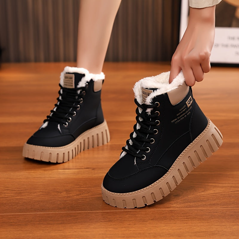 Women's Fleece-Lined Winter Boots High-Top Snow Casual Thick Sole