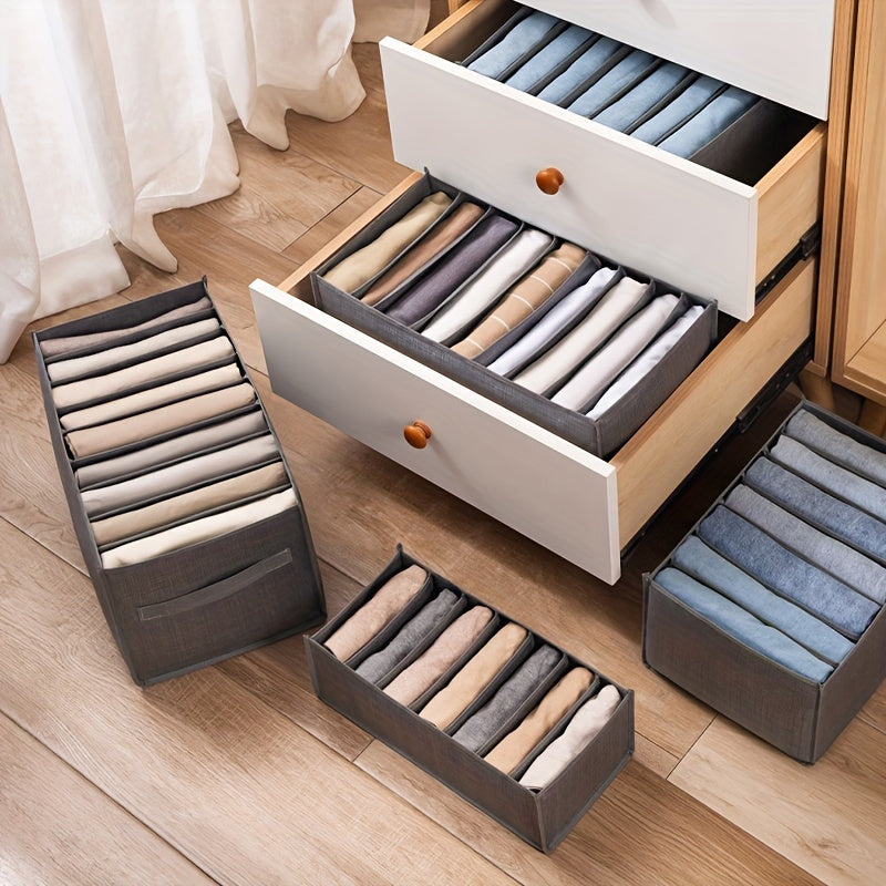 Juego de 4 cestas de almacenamiento de tela no tejida cepillada gris con 7 compartimentos para ropa y organización