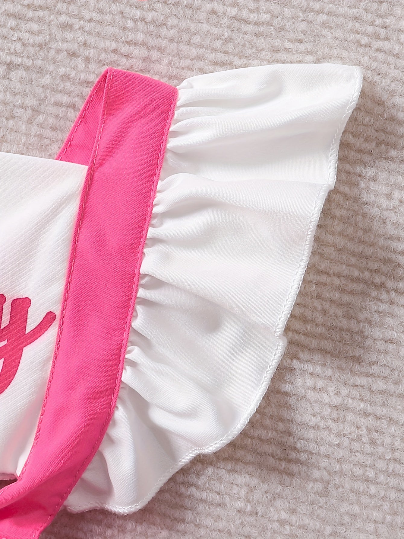 Baby Girl Romper Dress with Color Contrast Letter Print and Flying Sleeves for 0-3 Years