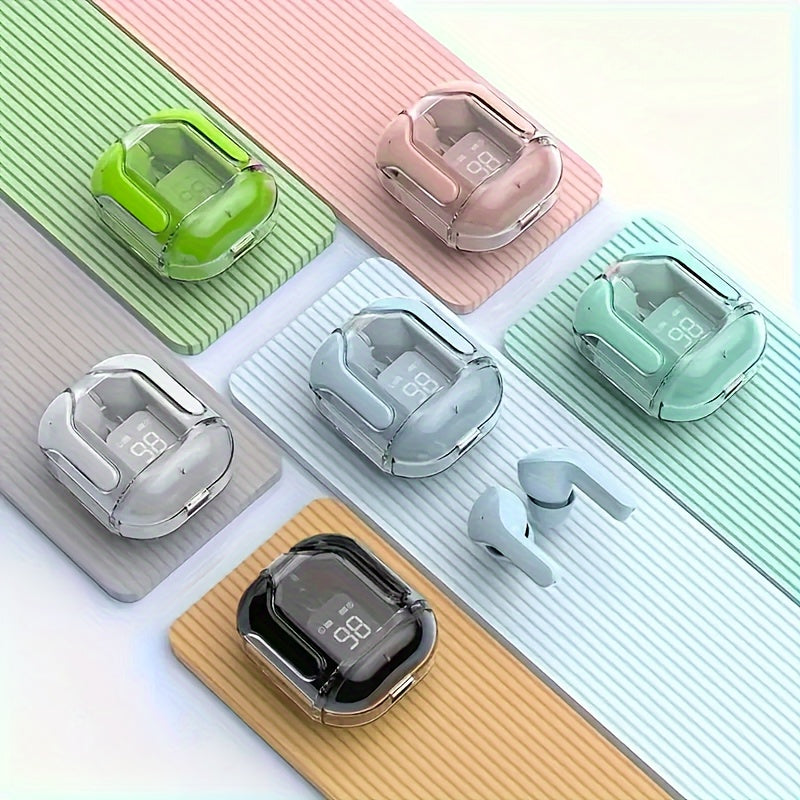 Auriculares de carcasa transparente inalámbricos con pantalla LED, sonido Hi-Fi, control táctil para juegos y llamadas al aire libre