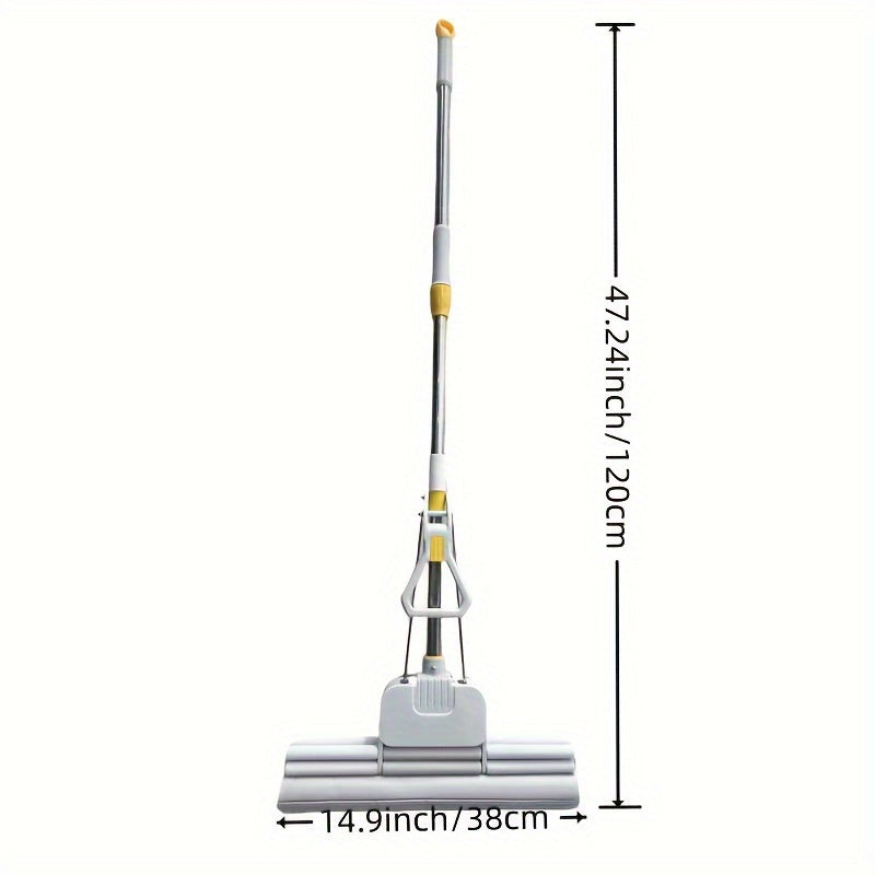 2-in-1 Sponge Mop Set Stainless Steel Handle for Wet Dry Floor Cleaning