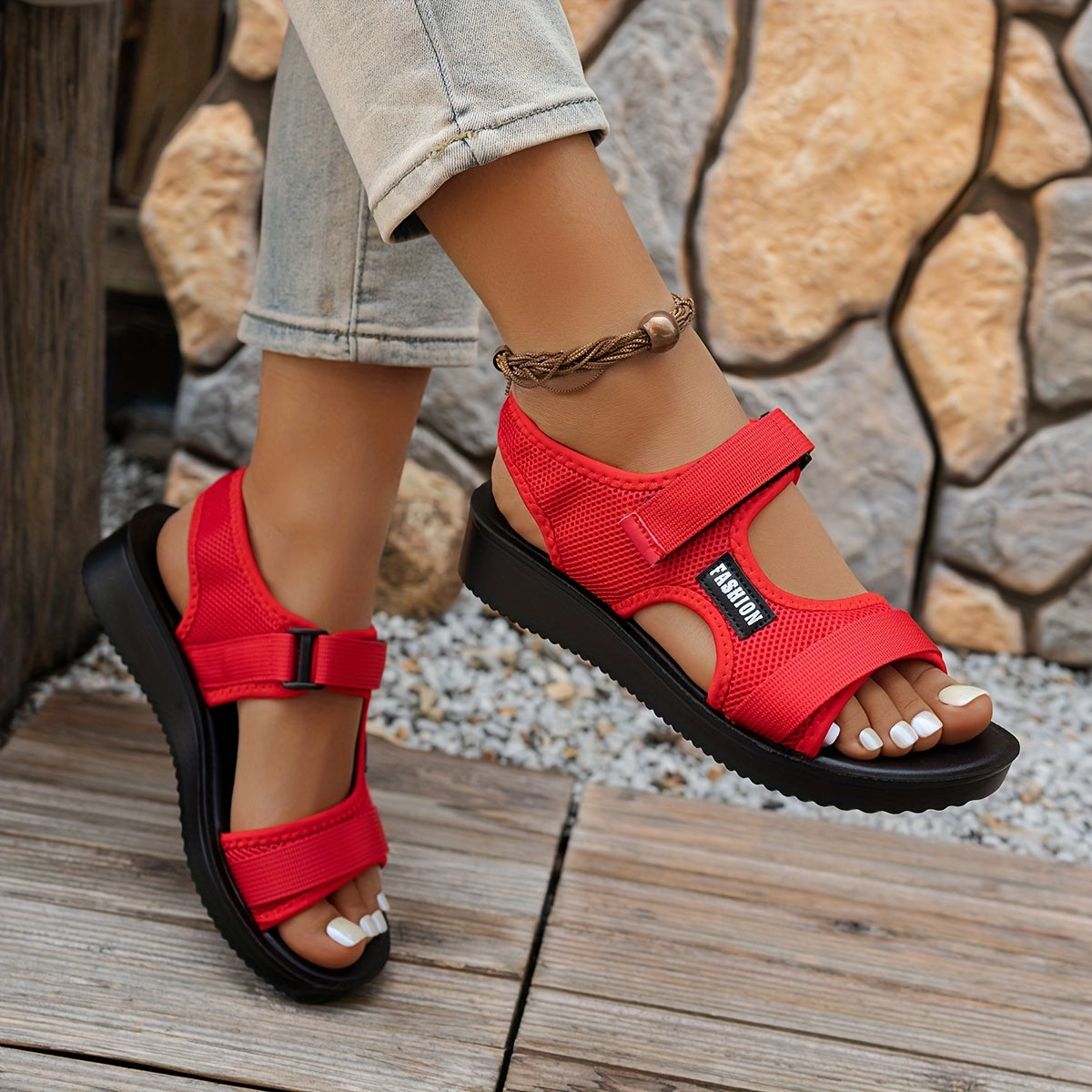 Women's Mesh Slip-On Sandals Open-Toe Flat Shoes for Summer Indoor Outdoor