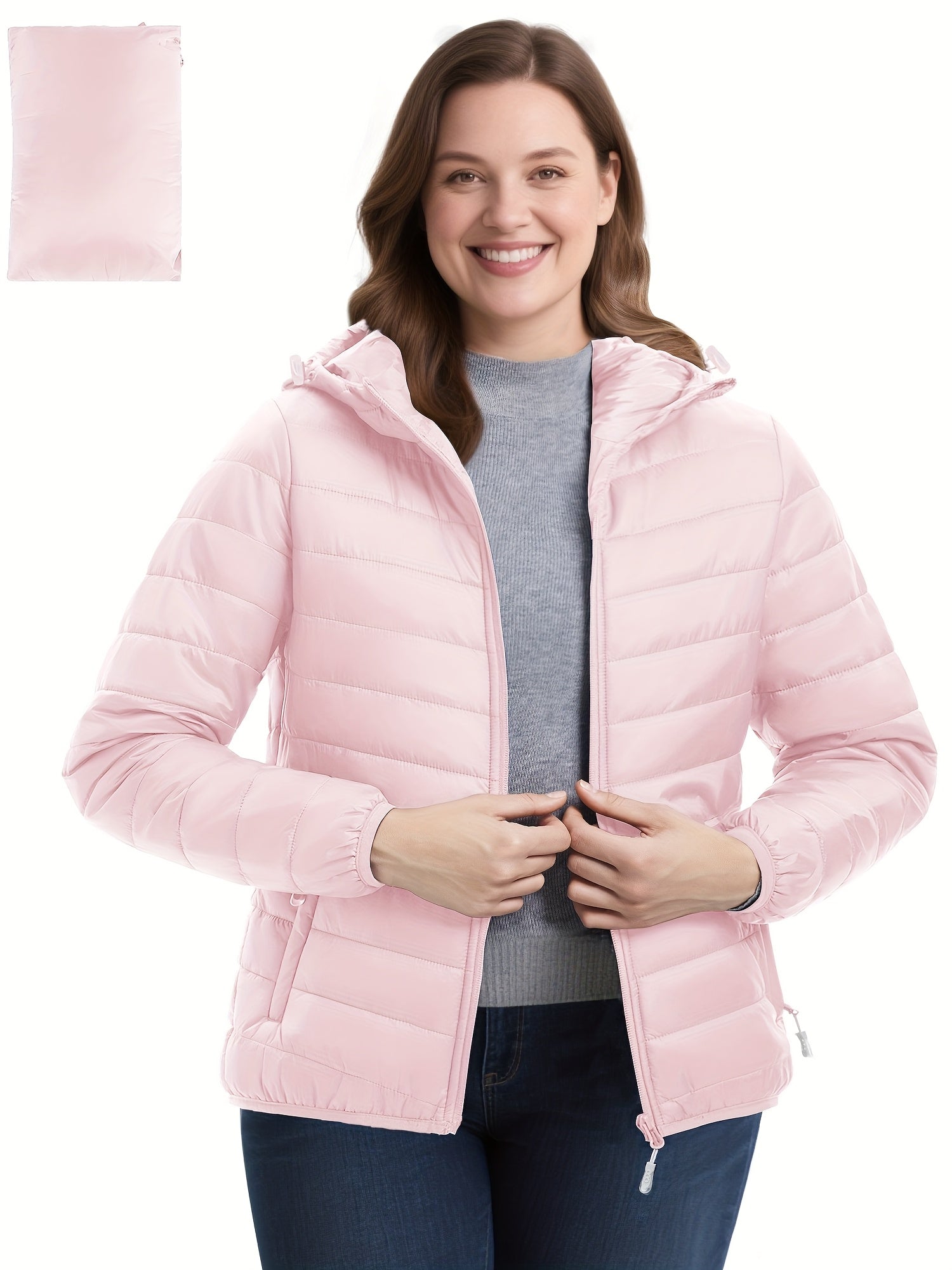 Women's Lightweight Packable Quilted Puffer Jacket with Hood Pink Winter Coat