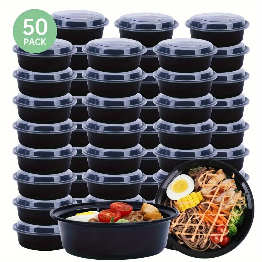 30-50 Black Plastic Food Storage Bowls with Lids, Leakproof, Microwave Safe