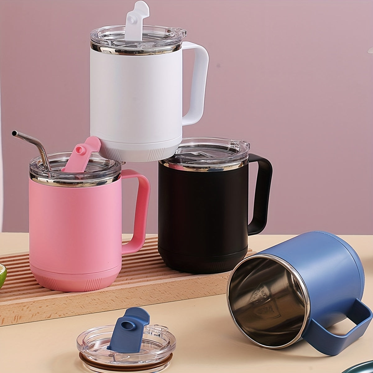 Нержавеющая стальная кофейная кружка с крышкой, 15,6 унций, для домашнего и офисного использования. Отлично подходит для летних напитков или в качестве подарка.