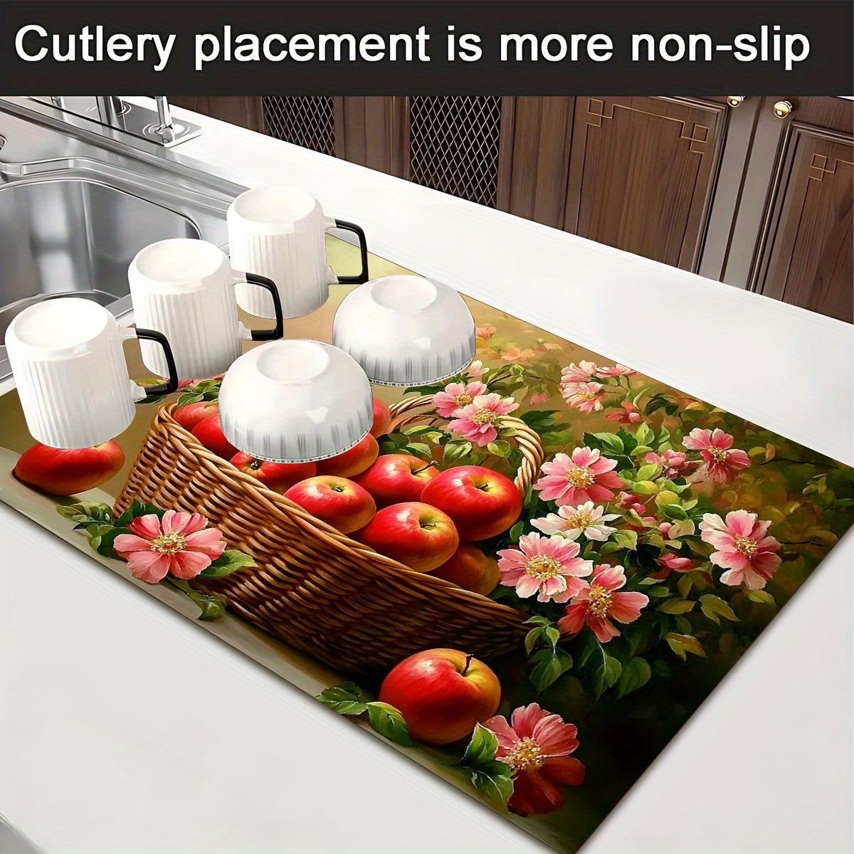 Issiqqa chidamli, chizishga qarshi gaz plitasining ustki qoplamasi, olma va fan gul dizayni bilan, sirpanmaydigan, oson tozalash uchun oshxona stol usti drenaji