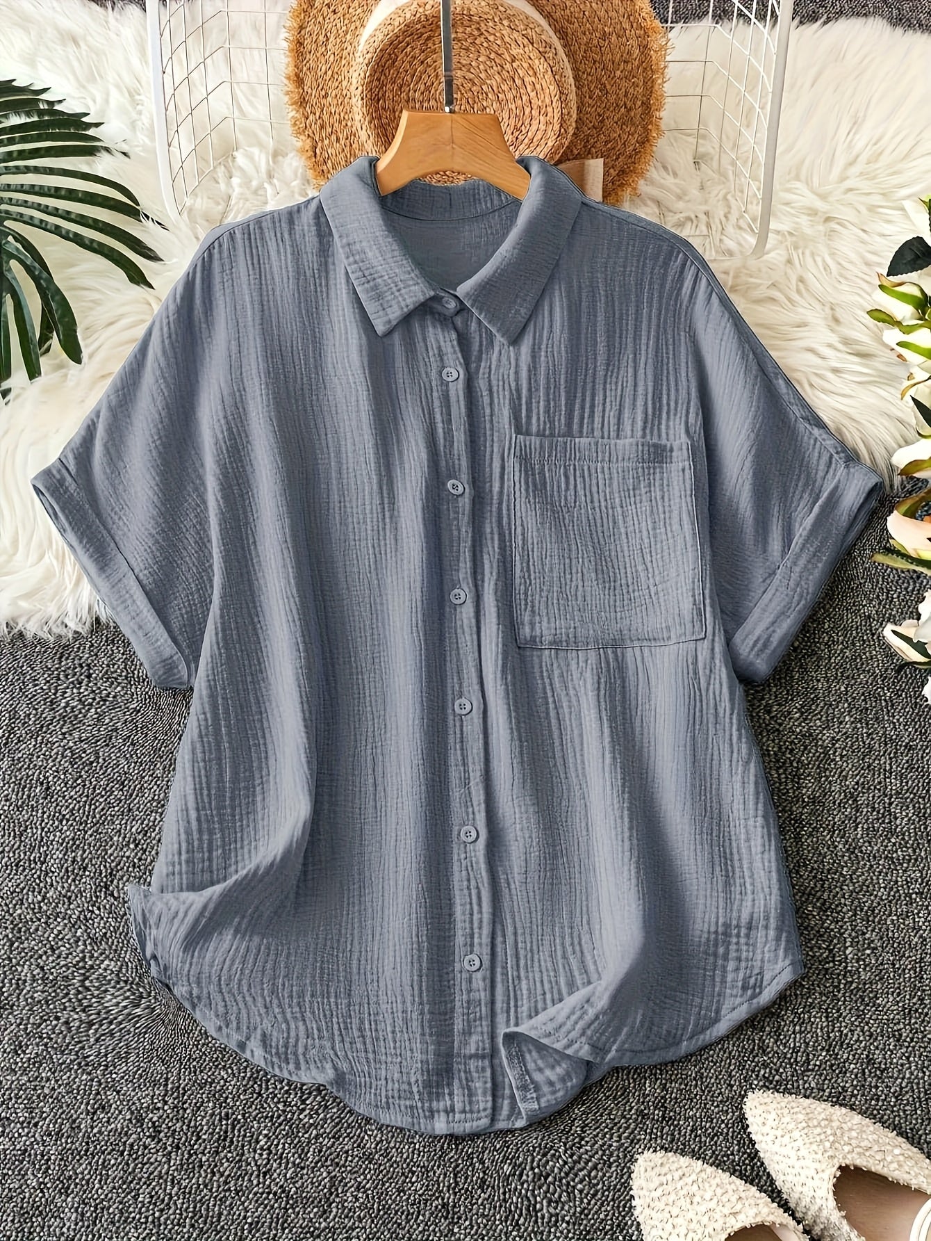 Женская блузка свободного кроя с коротким рукавом, дышащая ткань