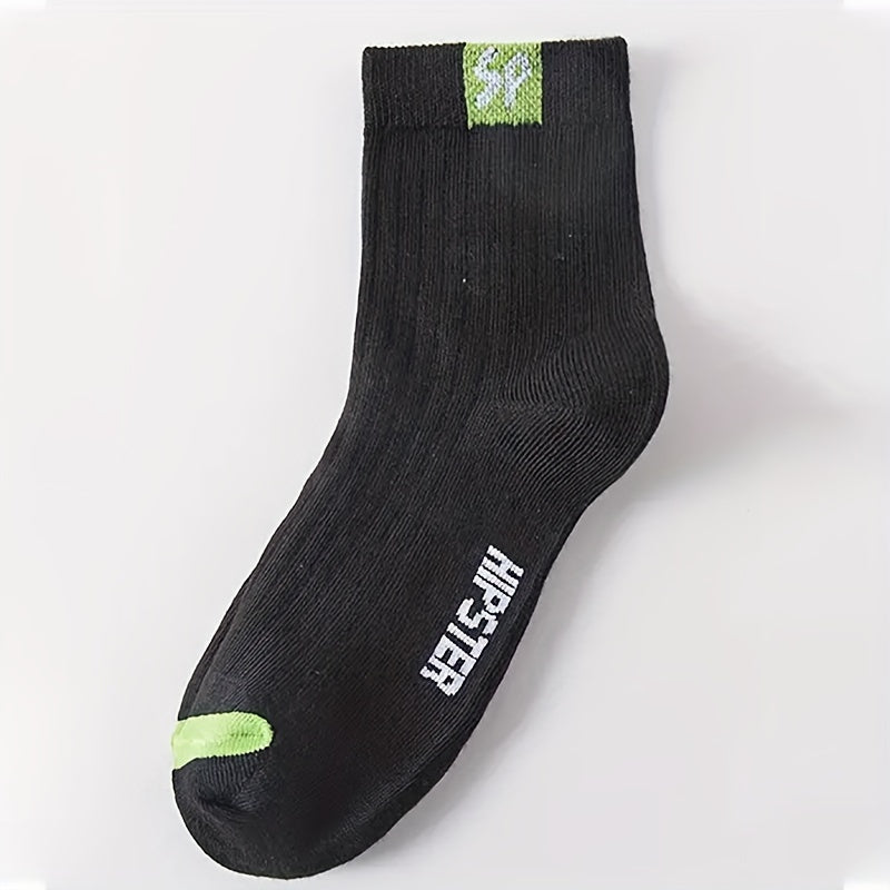 Unisex Letter Graphic Socks 5 Pairs Breathable Short Sports Hosiery