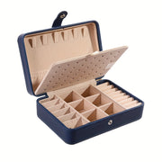 Double Layer Jewelry Box with Cross Pattern Faux Leather Velvet Interior for Watches and Accessories