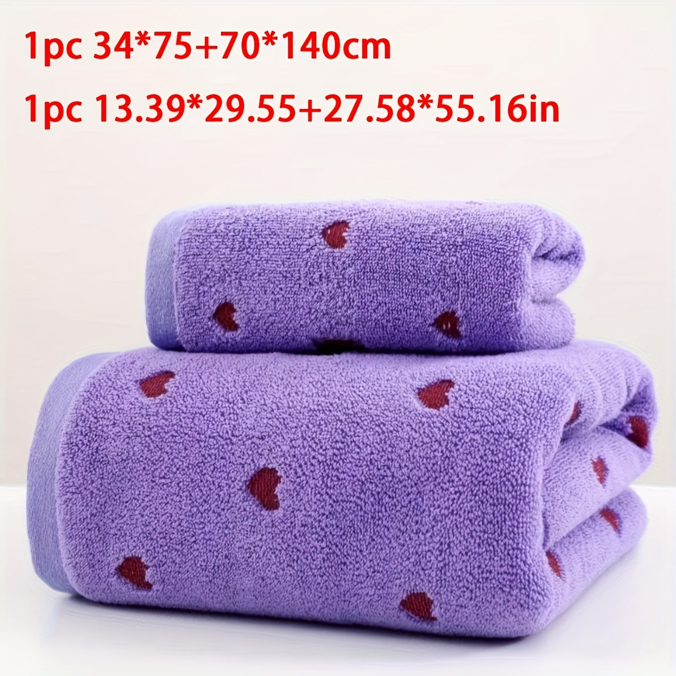 100% Cotton Heart Pattern Towel Set 2 Pieces Bath and Hand Towels