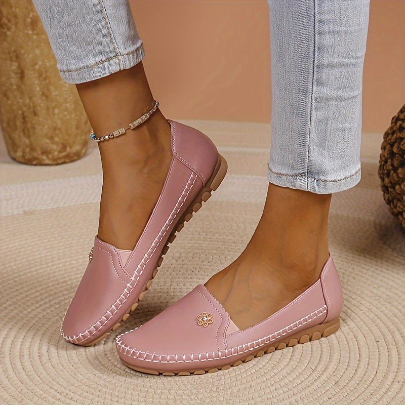 Women's Solid Color Casual Flat Loafers Slip-On Comfort Shoes