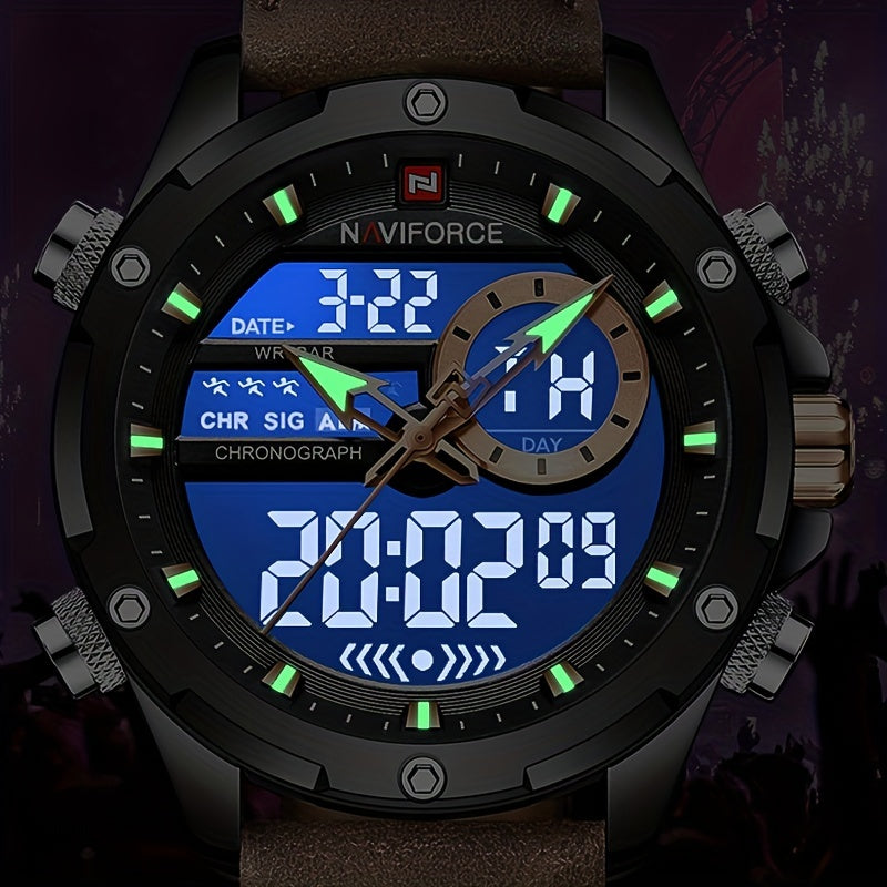 Men's Digital Watch Waterproof LED Dual Display Quartz Chronograph Big Dial Sports