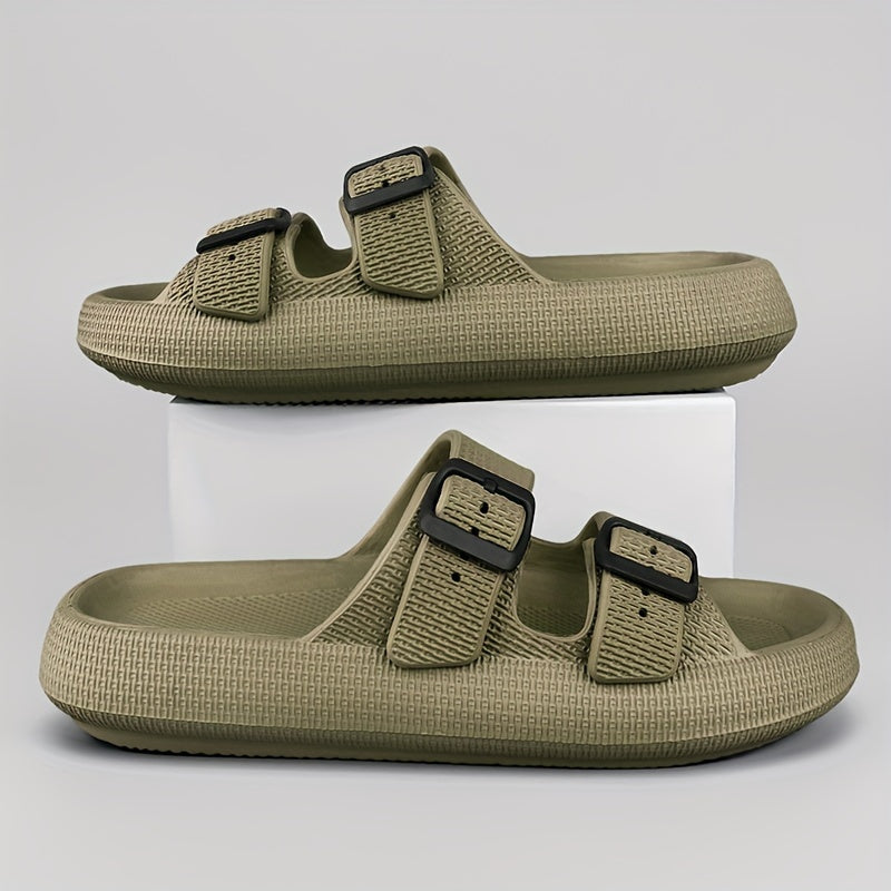 Men's Black EVA Slides with Buckle Non-Slip Casual Flat Sandals All-Season