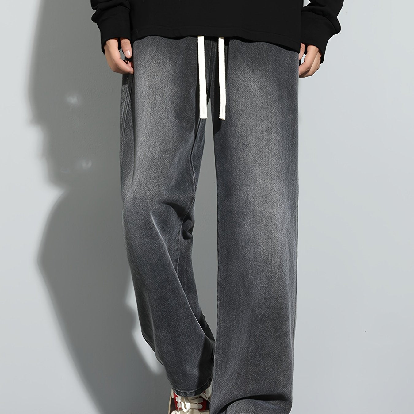 Мужские повседневные свободные джинсы с эластичным поясом из стёганого денима, без растяжения, доступны в 5 цветах