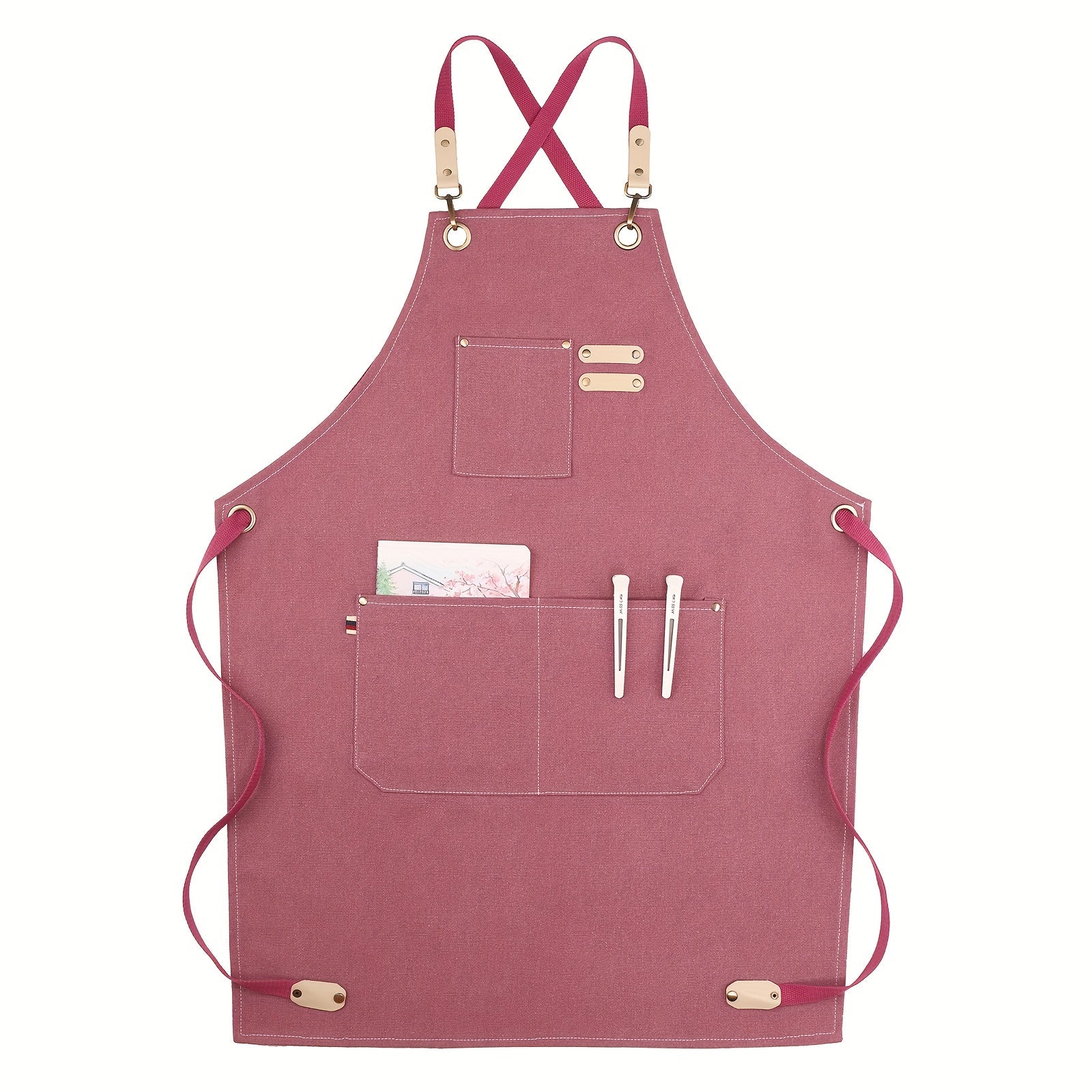 Moslashuvchan kamarlar va ko‘p bo‘shliq bilan jigarrang kanvas apron, oshxona uchun