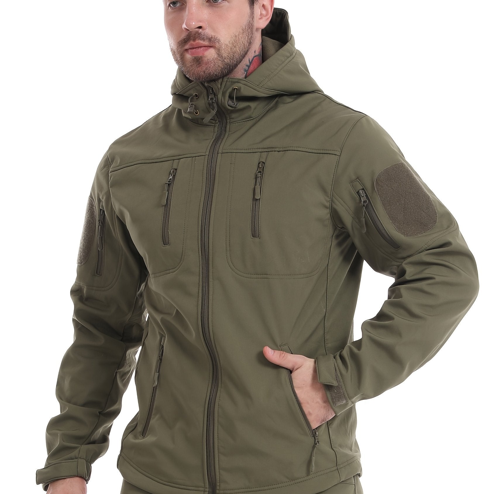 Men's Winter Jacket Softshell Hooded Thickened Warm Hunting Polar Outdoor Coat