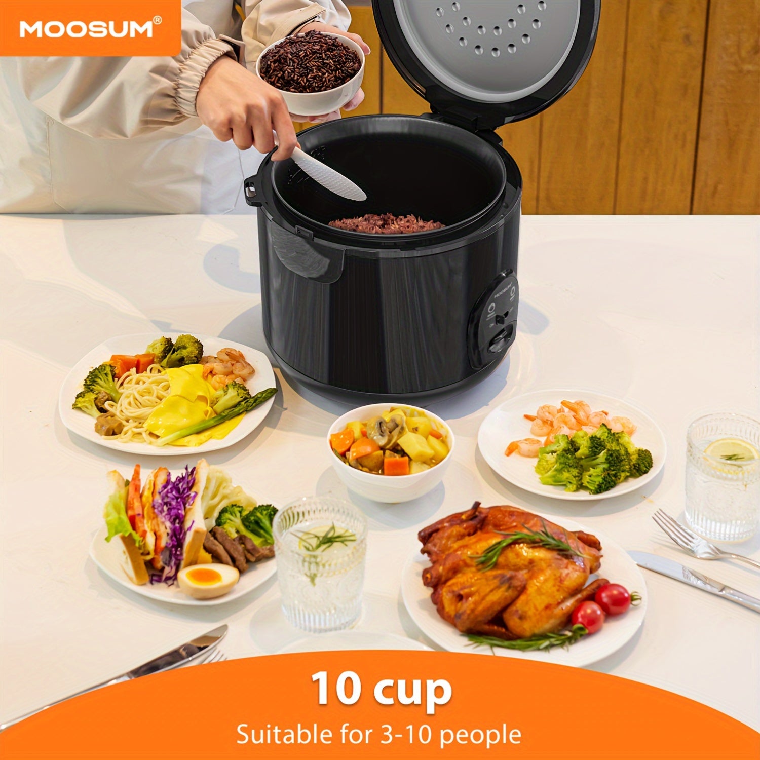 Rice Cooker 1.8L 10 Cups One-Button Operation Keep Warm Steamer Insert