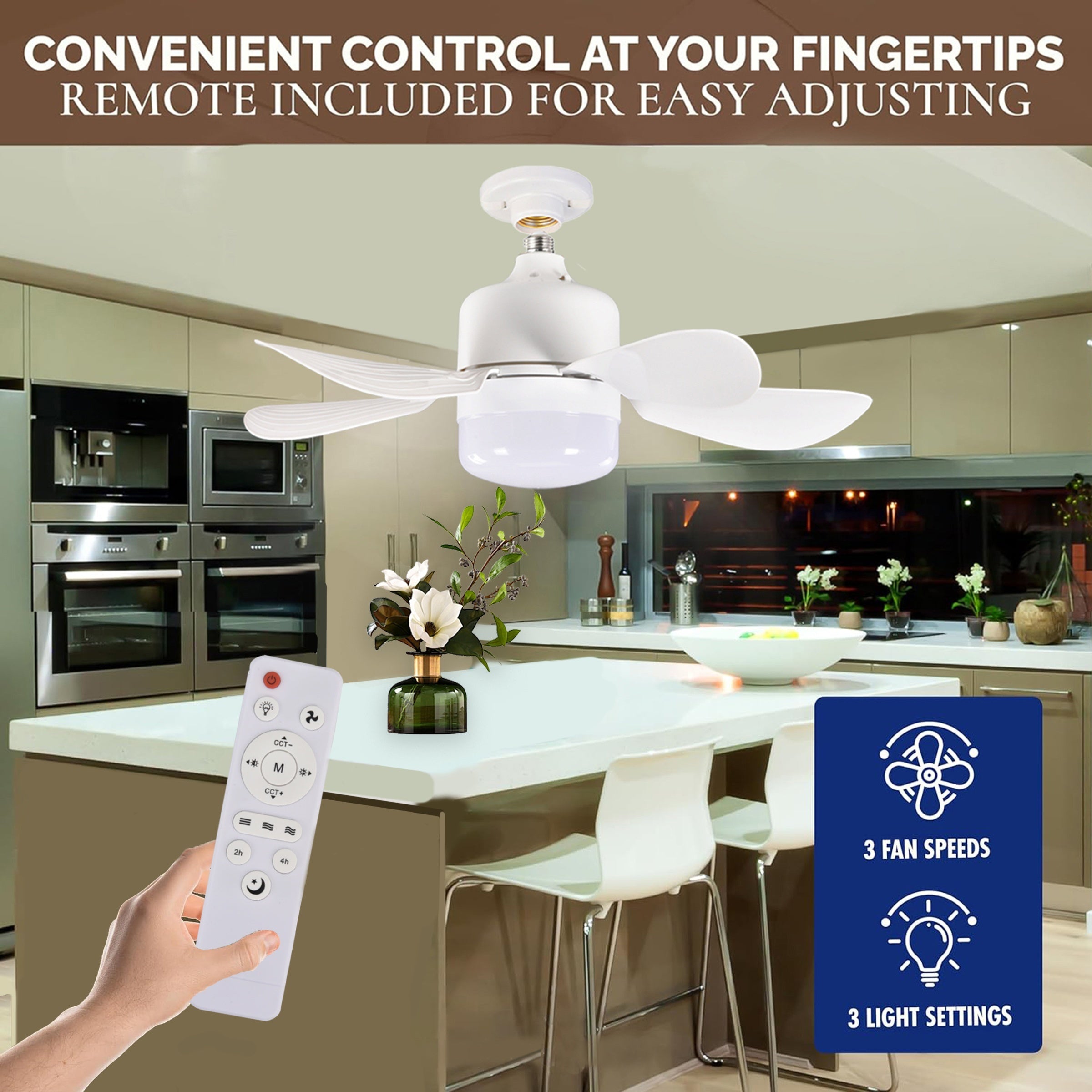 5-Blade LED Ceiling Fan Light E26/E27 Compatible for Kitchen Bedroom Study Bathroom