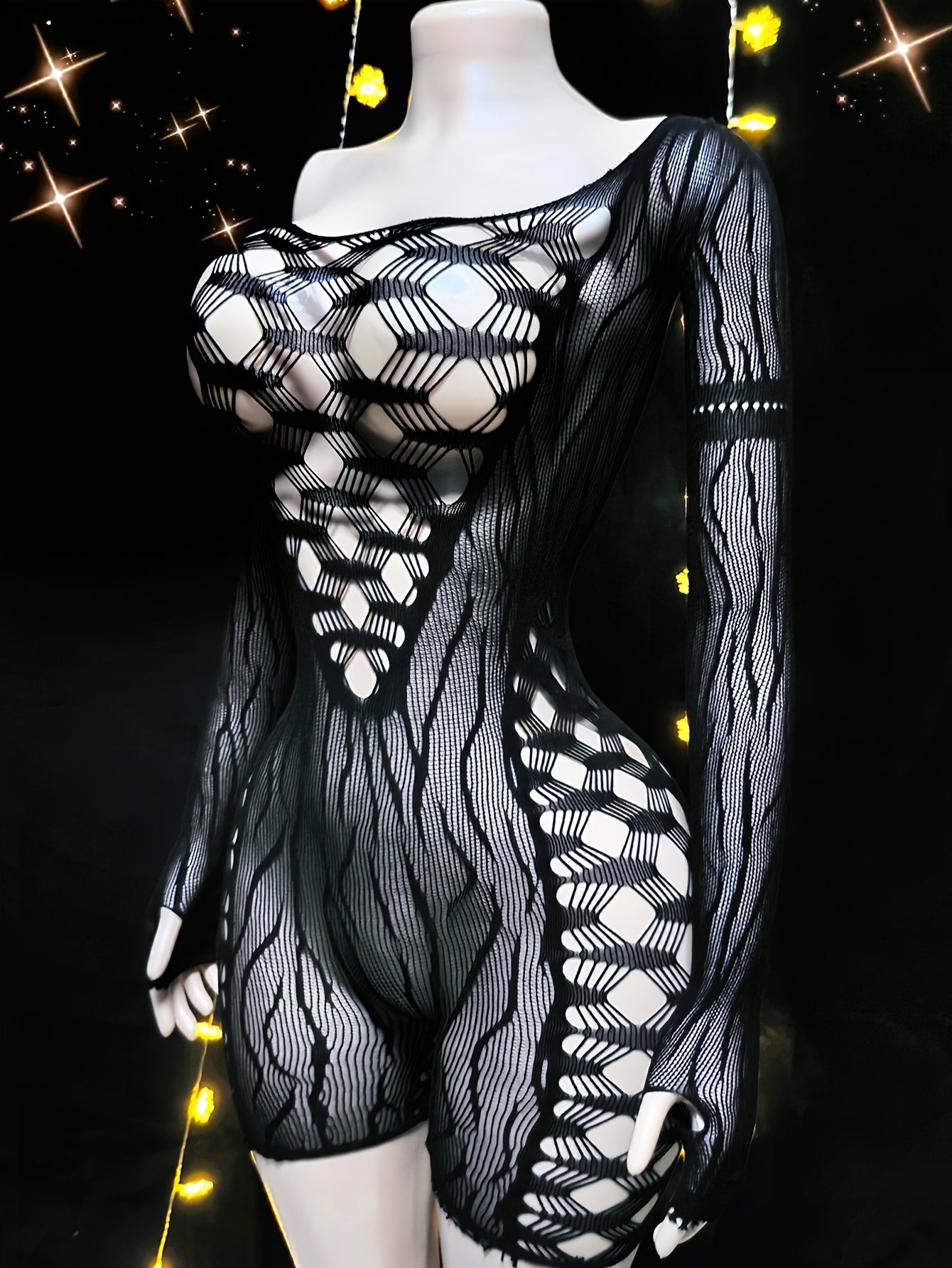 Women's Valentine's Day Long Sleeve Bodystocking Open Crotch See Through Cover Up Beachwear